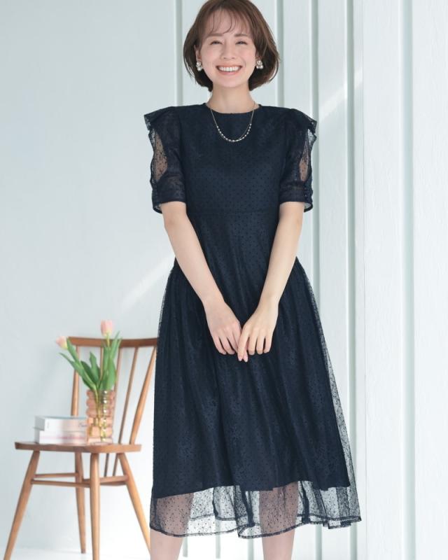 プレフェリール（PREFERIR）/フロッキードット結婚式パーティーお呼ばれ二次会ワンピースドレス