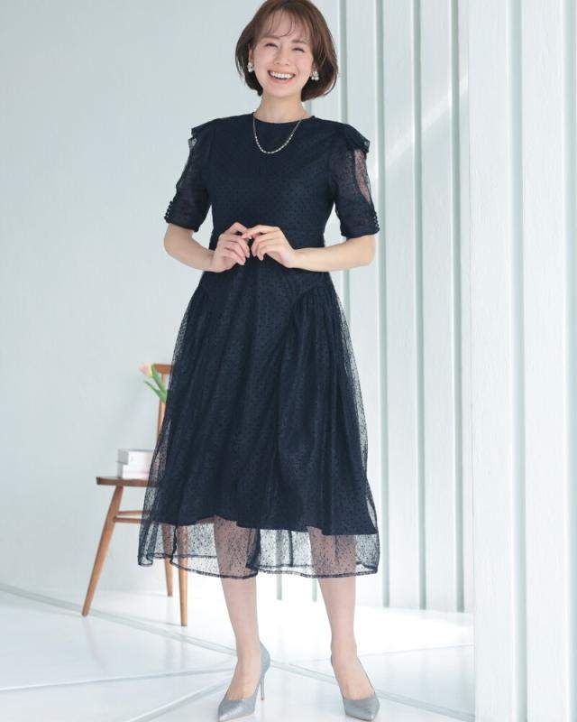 プレフェリール（PREFERIR）/フロッキードット結婚式パーティーお呼ばれ二次会ワンピースドレス プレフェリール（PREFERIR）/フロッキードット結婚式パーティー