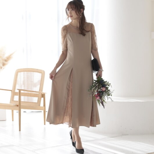 プレフェリール（PREFERIR）/シアーレース プリーツドレス 結婚式