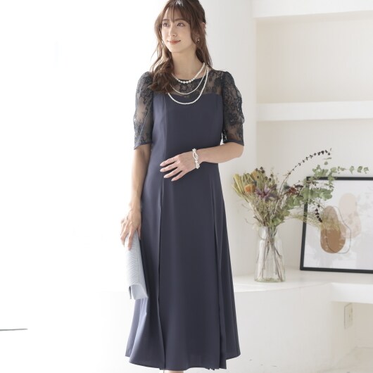 プレフェリール（PREFERIR）/シアーレース プリーツドレス  結婚式 パーティー プレフェリール（PREFERIR）/シアーレース プリーツドレス 結婚式