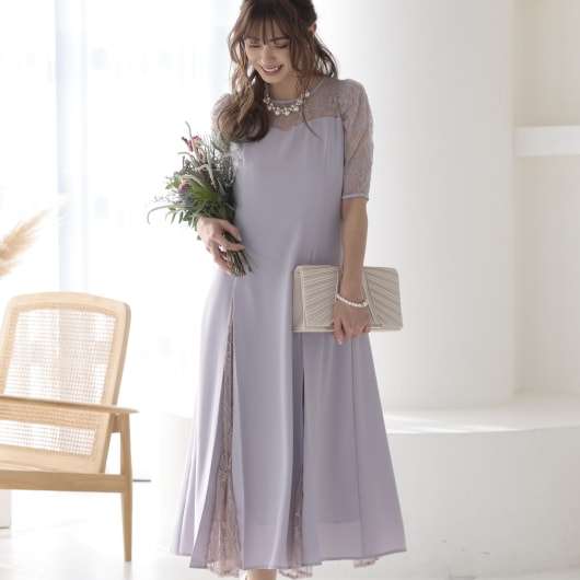 プレフェリール（PREFERIR）/シアーレース プリーツドレス  結婚式 パーティー_1