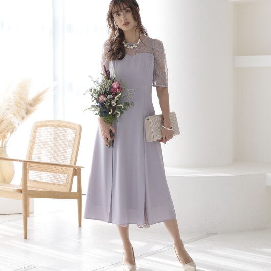 プレフェリール（PREFERIR）/シアーレース プリーツドレス  結婚式 パーティー_6