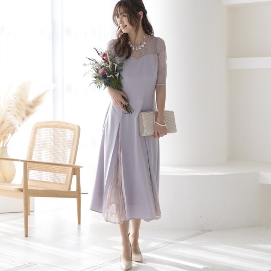 プレフェリール（PREFERIR）/シアーレース プリーツドレス  結婚式 パーティー プレフェリール（PREFERIR）/シアーレース プリーツドレス 結婚式