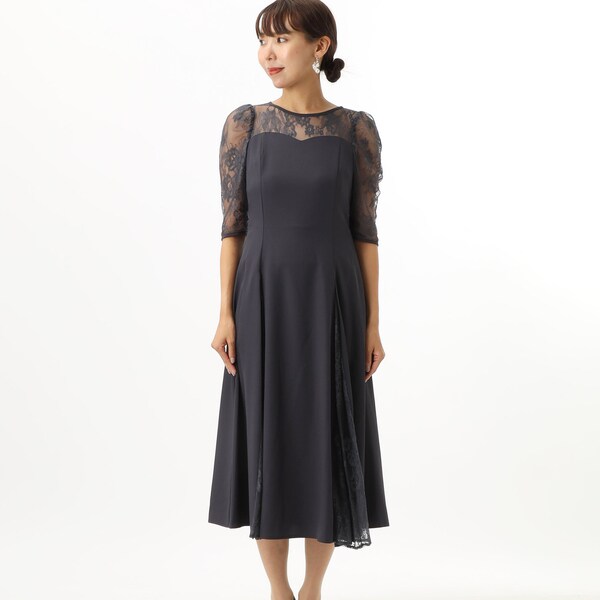 プレフェリール（PREFERIR）/シアーレース プリーツドレス  結婚式 パーティー_17