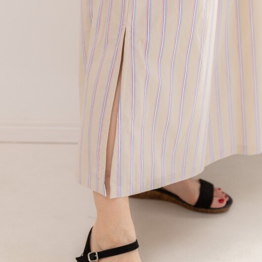 プレフェリール（PREFERIR）/ストライプ袖タックワンピース裏比翼開き