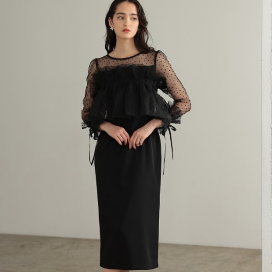 プレフェリール（PREFERIR）/シースルーワンピース＆メニーウェイラッフルケープ　パーティ　ドレス