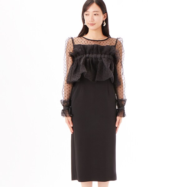 プレフェリール（PREFERIR）/シースルーワンピース＆メニーウェイラッフルケープ　パーティ　ドレス プレフェリール（PREFERIR）/シースルーワンピース＆メニーウェイ