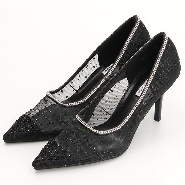 プレフェリール（PREFERIR）/チュールレースラインストーン付きパンプス 　パーティー　シースルー