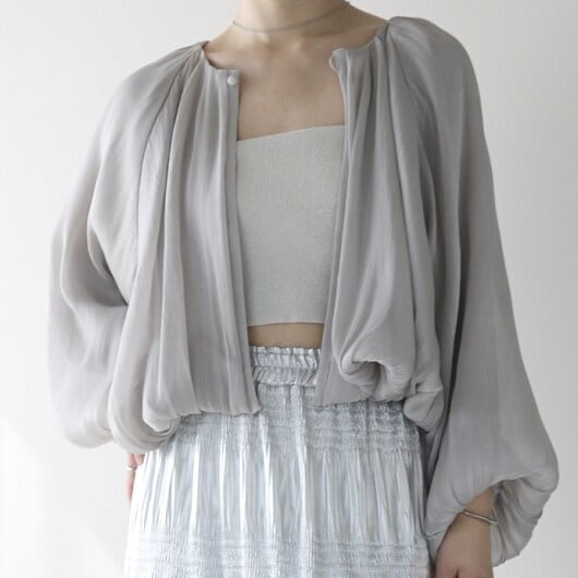 プレフェリール（PREFERIR）/ラメ楊柳バルーンスリーブボレロ ボリュームカーディガン