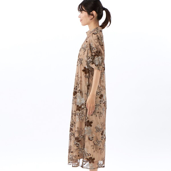 プレフェリール（PREFERIR）/刺繍レースバルーンスリーブドレス