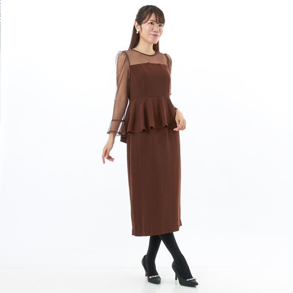 プレフェリール（PREFERIR）/ペプラムドレス ドットチュール切替え