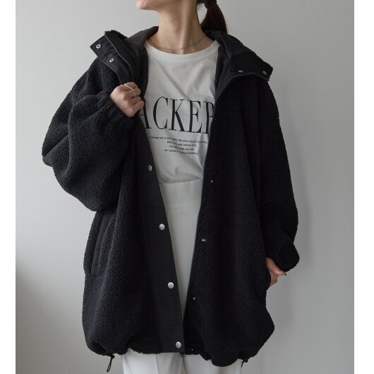 プレフェリール（PREFERIR）/フード付ビッグボアブルゾン フーテッドミドル丈コート