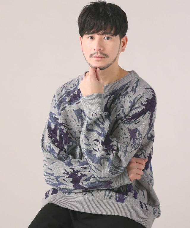 スプートニクス/＜SLICK＞アブストラクトダブルジャガードプルオーバーニット スプートニクス/＜SLICK＞アブストラクトダブルジャガードプルオーバー