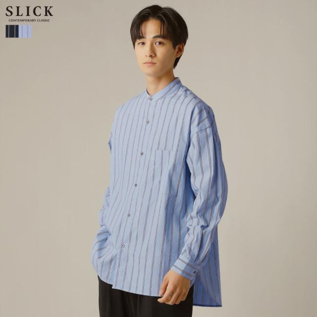 スプートニクス（SPUTNICKS）/＜SLICK＞ドビーストライプバンドカラーシャツ_2