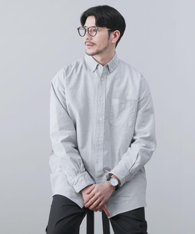 スプートニクス（SPUTNICKS）/日本製播州織オックスフォードストライプボタンダウンボクシーAライン長袖シャツ