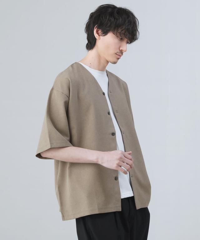 スプートニクス（SPUTNICKS）/日本製Naturemier（ナチュレミア）TECHリネンライクノーカラーハーフスリーブジャケット