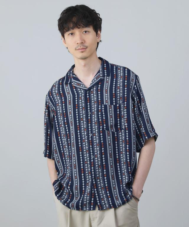 スプートニクス（SPUTNICKS）/＜ALLOWED TO UNFOLD＞レトロプリントポリエステル襟付き半袖シャツ_5
