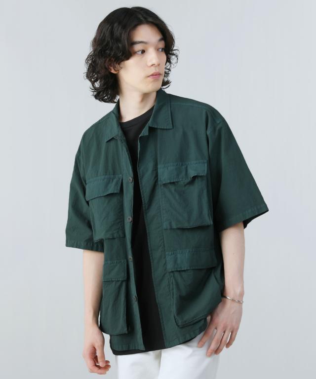 ジョンブル（JHONBULL）/＜JOHNBULL＞ソフトナイロンオーバーダイミリタリー半袖シャツ_1