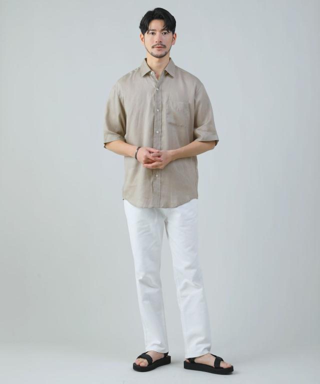 スプートニクス（SPUTNICKS）/＜ALLOWED TO UNFOLD＞ムジ麻100%レギュラー半袖ボタンシャツ_6