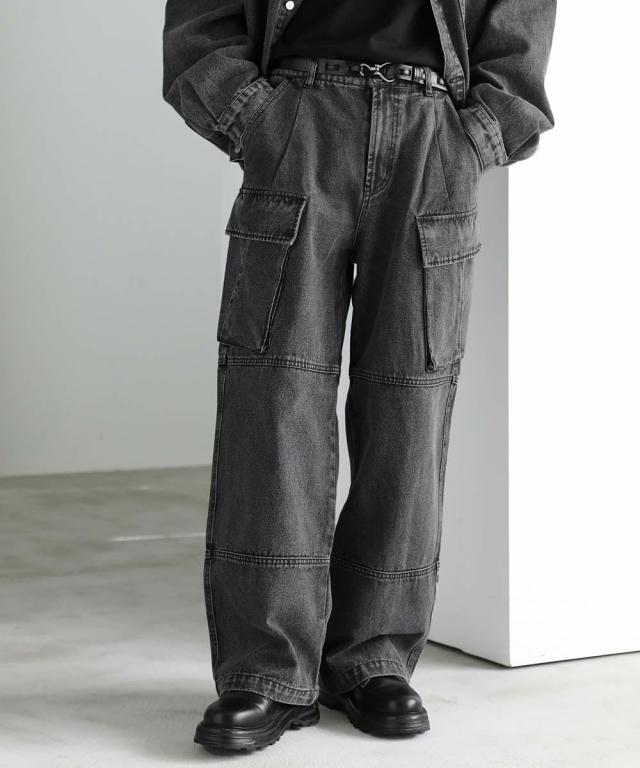 アストロノミー（ASTRONOMY）/【セットアップ可能】ウォッシュ加工カーゴデニムパンツ
