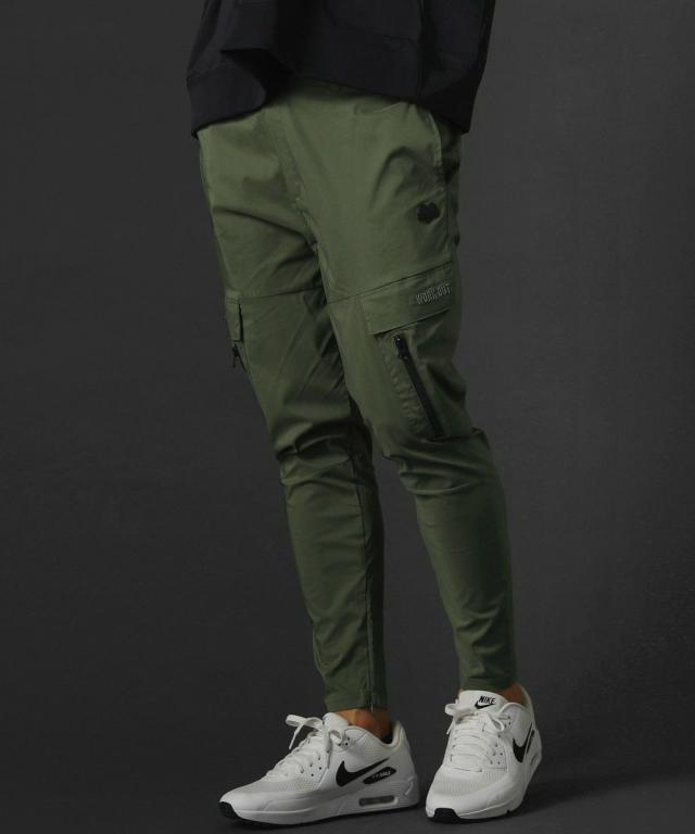 レジェス（REZES）/ベルトループ付き撥水加工ストレッチ布帛カーゴ裾ジップパンツ