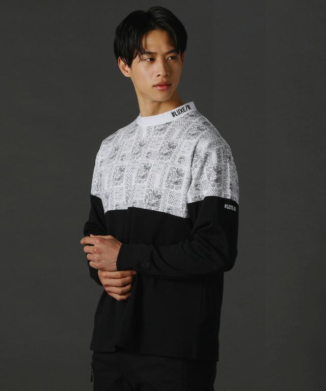 レジェス（REZES）/ペイズリー柄バイカラーCVCスムースハイネック長袖カットソー