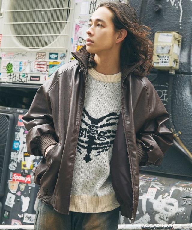 エムエスジー（MSG）/＜MSG＞オーバーサイズリブハイネックレザー/ダック　ブルゾン エムエスジー（MSG）/＜MSG＞オーバーサイズリブハイネックレザー