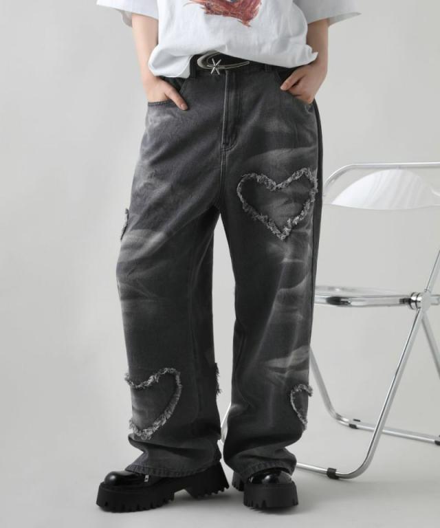 エムエスジー（MSG）/＜MSG＞ケミカルハートパッチフリンジバギーデニムパンツの通販は