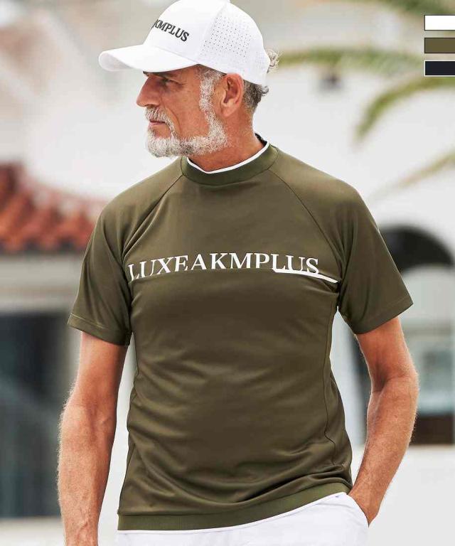 リュクスエイケイエムプラス（LUXEAKMPLUS）/LUXEAKMPLUS ゴルフ バックロゴ半袖モックネックTシャツ(吸水 / UVカット / 冷感)