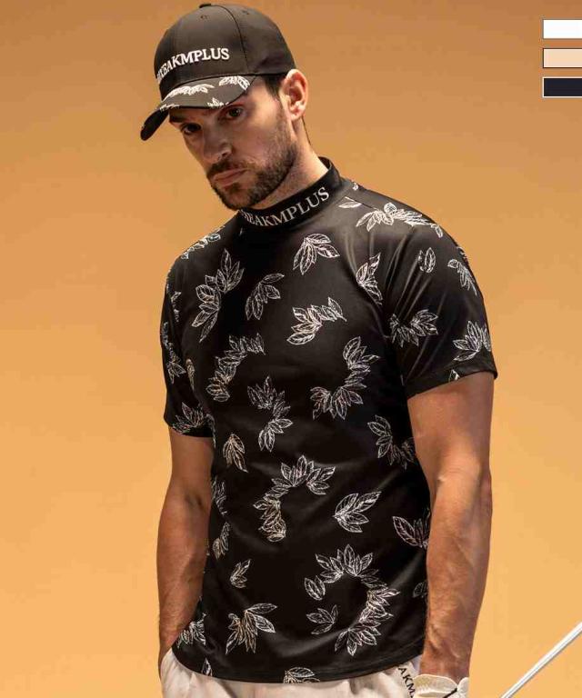 リュクスエイケイエムプラス（LUXEAKMPLUS）/LUXEAKMPLUS ゴルフ ローレルパターン半袖モックネックTシャツ(吸水速乾 / UVカット)