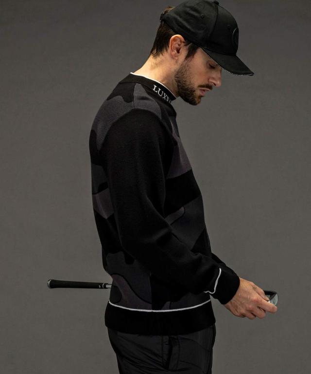 リュクスエイケイエムプラス（LUXEAKMPLUS）/LUXEAKMPLUSゴルフ ラインカモ長袖ニット