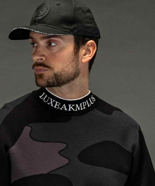 リュクスエイケイエムプラス（LUXEAKMPLUS）/LUXEAKMPLUSゴルフ ラインカモ長袖ニット