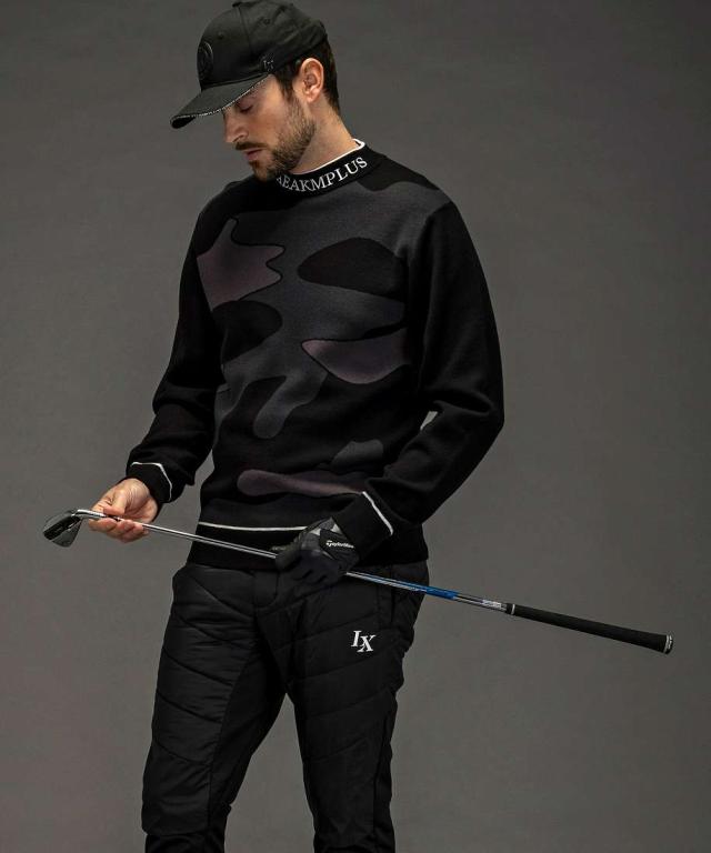 リュクスエイケイエムプラス（LUXEAKMPLUS）/LUXEAKMPLUSゴルフ ラインカモ長袖ニット