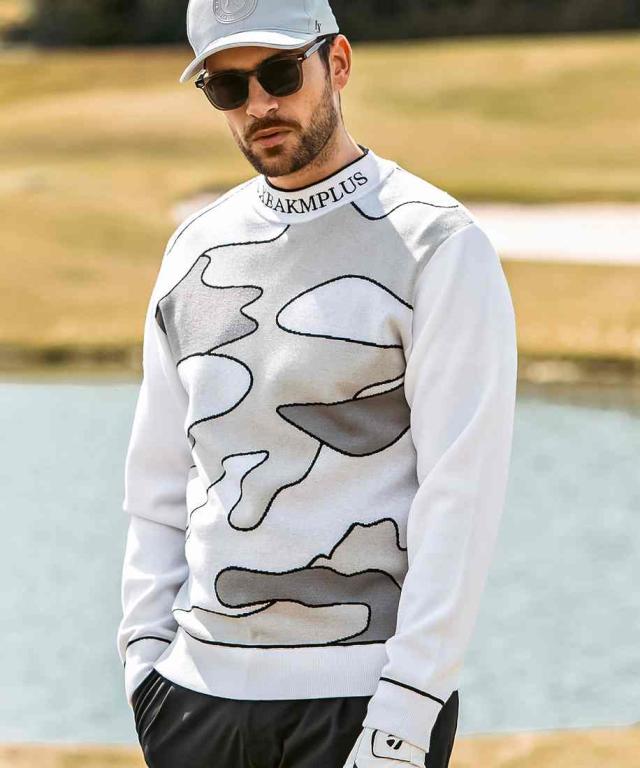 リュクスエイケイエムプラス（LUXEAKMPLUS）/LUXEAKMPLUSゴルフ ラインカモ長袖ニット