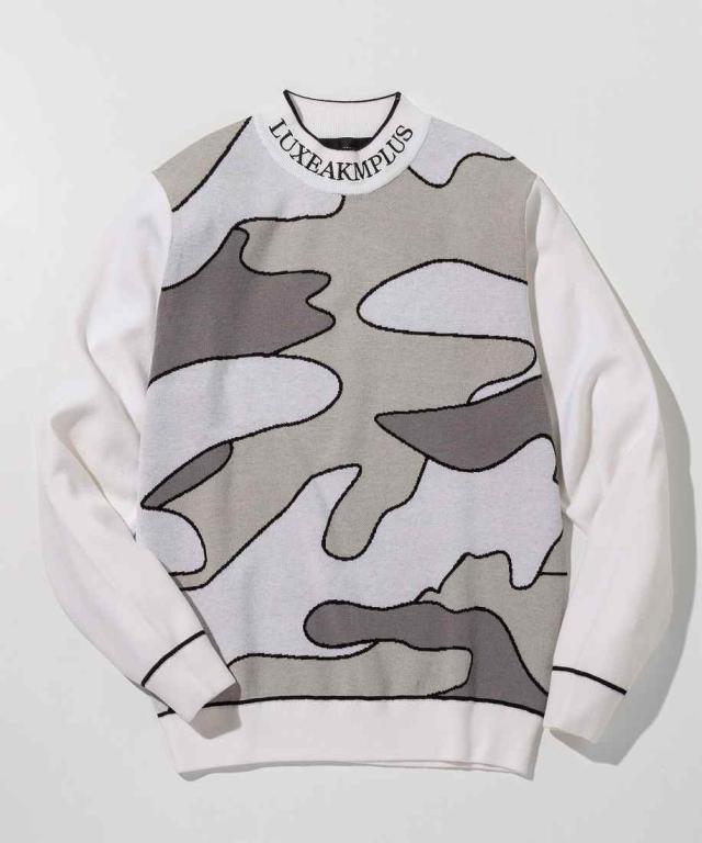 リュクスエイケイエムプラス（LUXEAKMPLUS）/LUXEAKMPLUSゴルフ ラインカモ長袖ニット