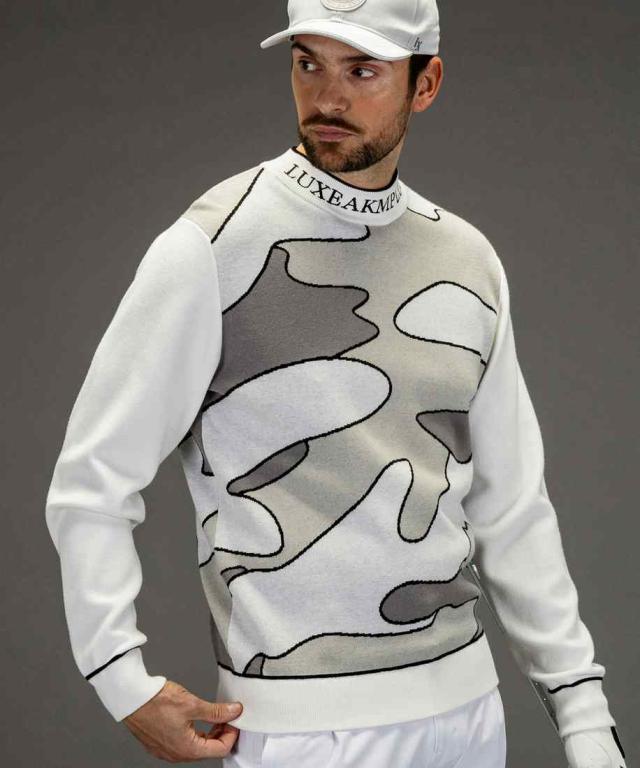 リュクスエイケイエムプラス（LUXEAKMPLUS）/LUXEAKMPLUSゴルフ ラインカモ長袖ニット