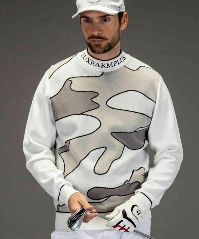 リュクスエイケイエムプラス（LUXEAKMPLUS）/LUXEAKMPLUSゴルフ ラインカモ長袖ニット