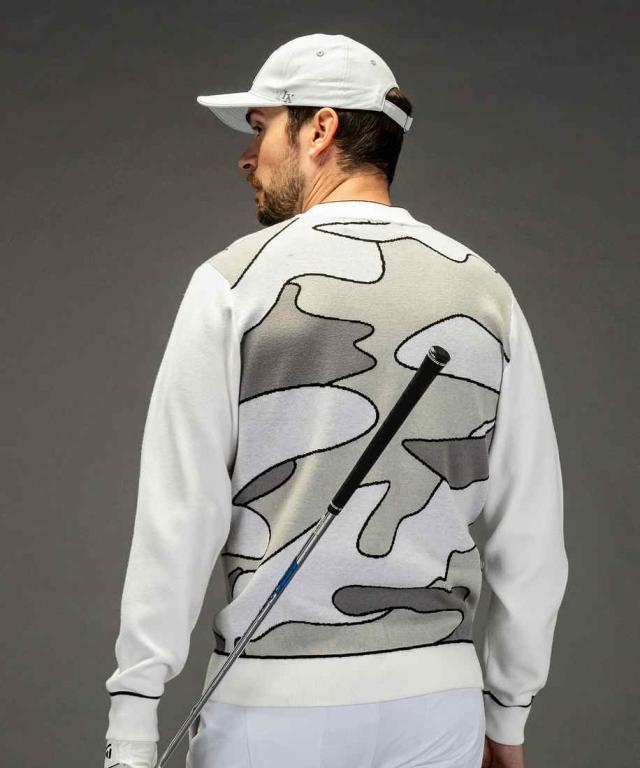 リュクスエイケイエムプラス（LUXEAKMPLUS）/LUXEAKMPLUSゴルフ ラインカモ長袖ニット