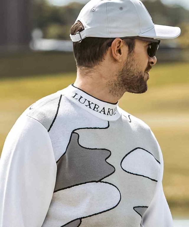 リュクスエイケイエムプラス（LUXEAKMPLUS）/LUXEAKMPLUSゴルフ ラインカモ長袖ニット