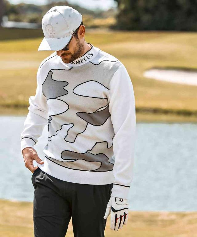 リュクスエイケイエムプラス（LUXEAKMPLUS）/LUXEAKMPLUSゴルフ ラインカモ長袖ニット