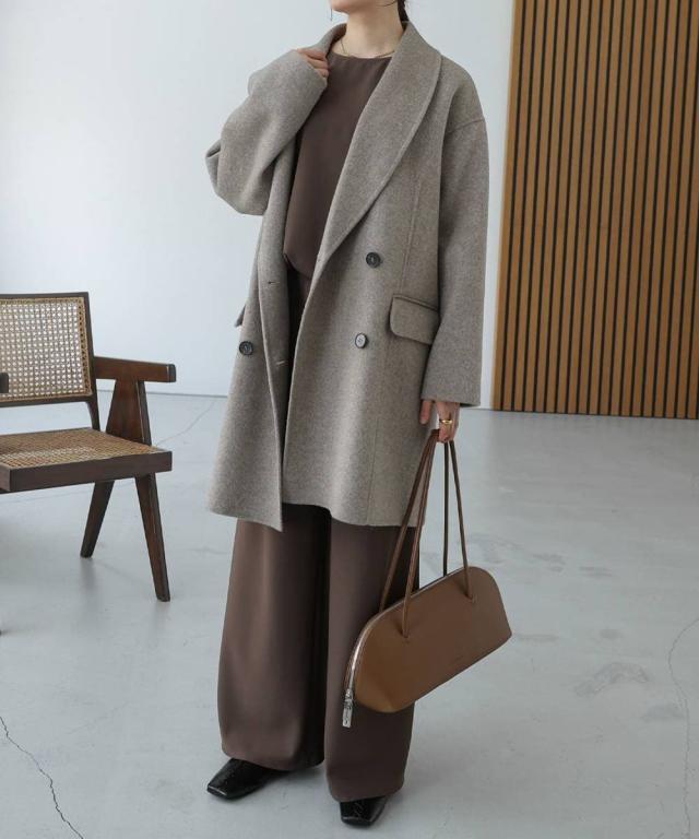 e.n evernavy ベージュ ダブルブレストコート 婦人 カシミヤ混ダブルブレストコート | 無印良品