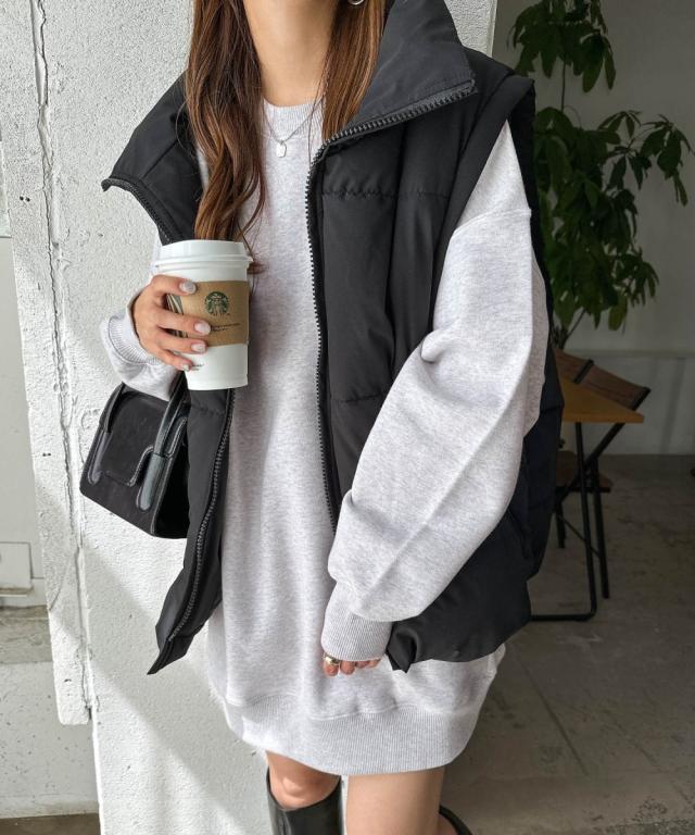 アンドミー（andme）/スタンドカラー フェイクダウン 中綿ベスト