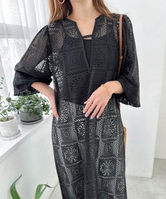 アンドミー（andme）/ボリューム袖 レース ロング ワンピースの通販は