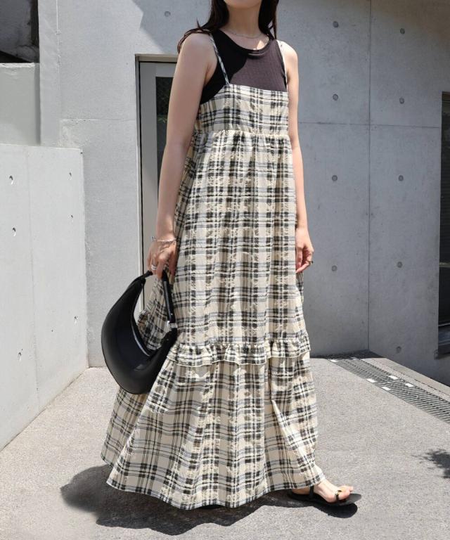 フリージア（Freesia）/バック リボン シアー チェック キャミ ワンピース Freesia フリージア