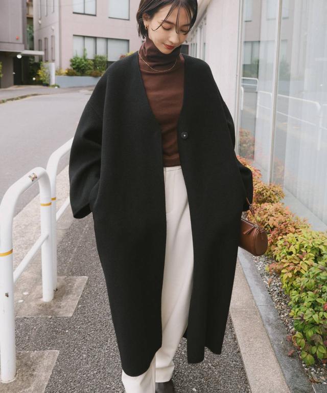 エバーネイビー（evernavy）/ノーカラー リバー コクーン コート evernavy エバーネイビー