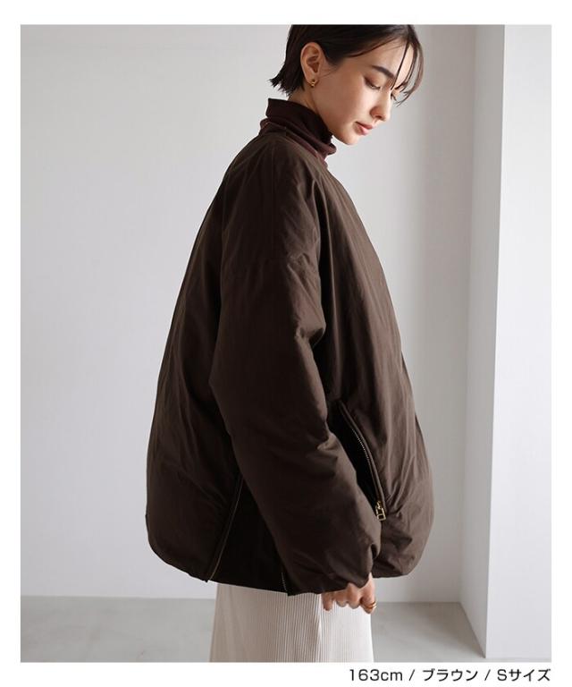 新品未使用　完売　evernavy ノーカラーダウン　ブラウン　Sサイズ エバーネイビー（evernavy）/ノーカラー サイドジップ ダウン