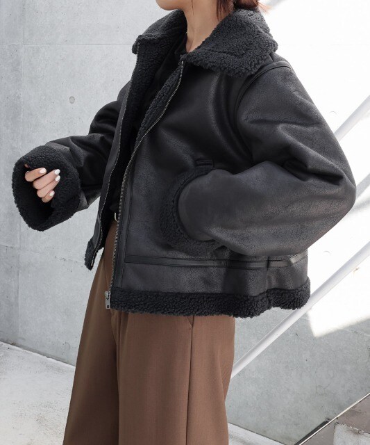 フリージア（Freesia）/フェイクレザー ボア フライトジャケット Freesia フリージア