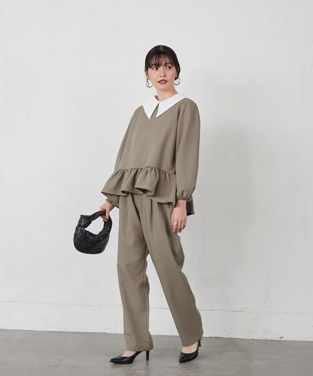 【美品】riziere リジェール セットアップ 3点セット110cm SAND リジェール セットアップ 110 riziere ノーカラージャケット