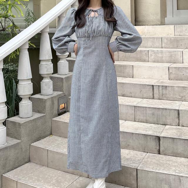 ◆ノーカラーワンピース タイト モノトーン チェック柄 クール 千鳥格子 ニットワンピース ノースリーブ ワンピース. ドレス