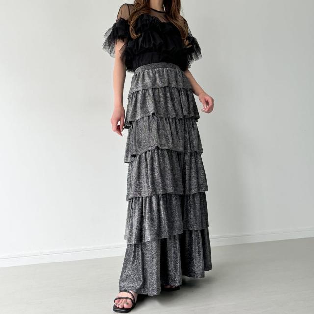 ジュノア（JUNOAH）/ラメカットティアードフリルスカートの通販は 6,801円